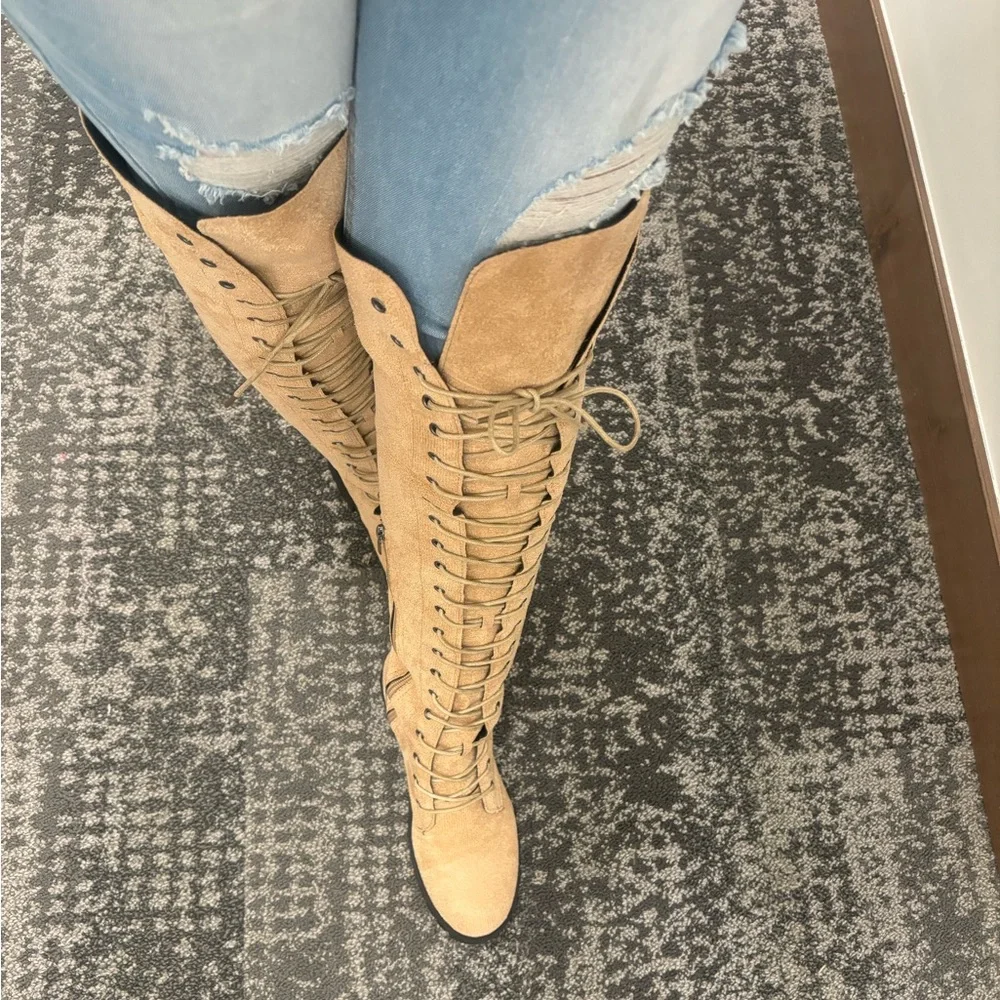 Stylish Tan Over the Knee Boots